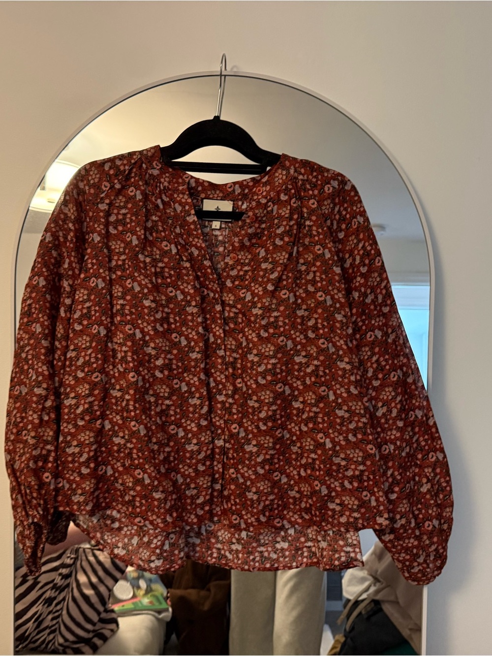 Tuckernuck Rust Floral Red Button-Front Blouse
